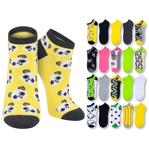 Image of Tipi Toe Women's & Girls 20 Pairs Colorful Patterned No Show Socks For Women Size 9-11