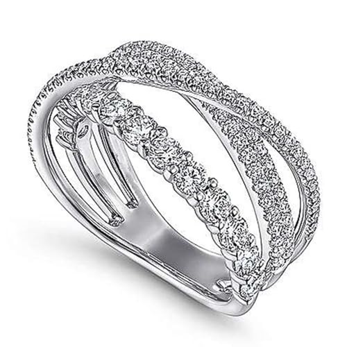 White Gold Plated Cubic Zirconia Criss Cross Spiral Hollow Design Statement Ring Personalized Accessory Ideal for Women's Daily Casual Wear Party Holiday Anniversary Love Jewelry Gift3