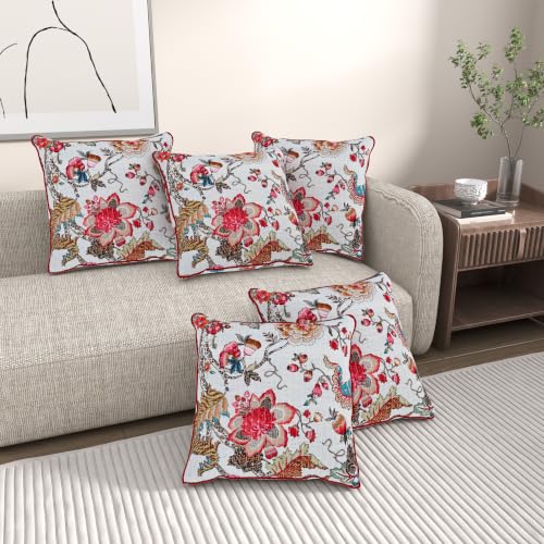 Image of Pure Cotton Quilted Cushion Cover 16x16 Inch | Anokhi Print Decorative Throw Pillow Cover | Soft Cotton Sofa Cushion Cover with Hidden Zipper | Living Room Bedroom Home Decor