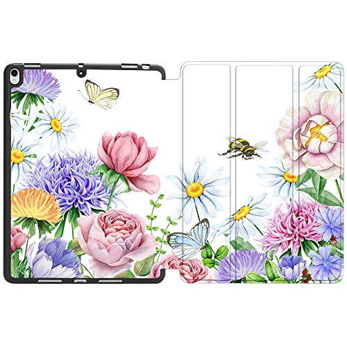 SDH Funda con soporte para lápiz Apple iPad Air de 10,5 pulgadas (3ª generación) 2019 / iPad Pro de 10,5 pulgadas 2017, funda protectora de TPU con función de apagado automático,Flower World 12 Cover