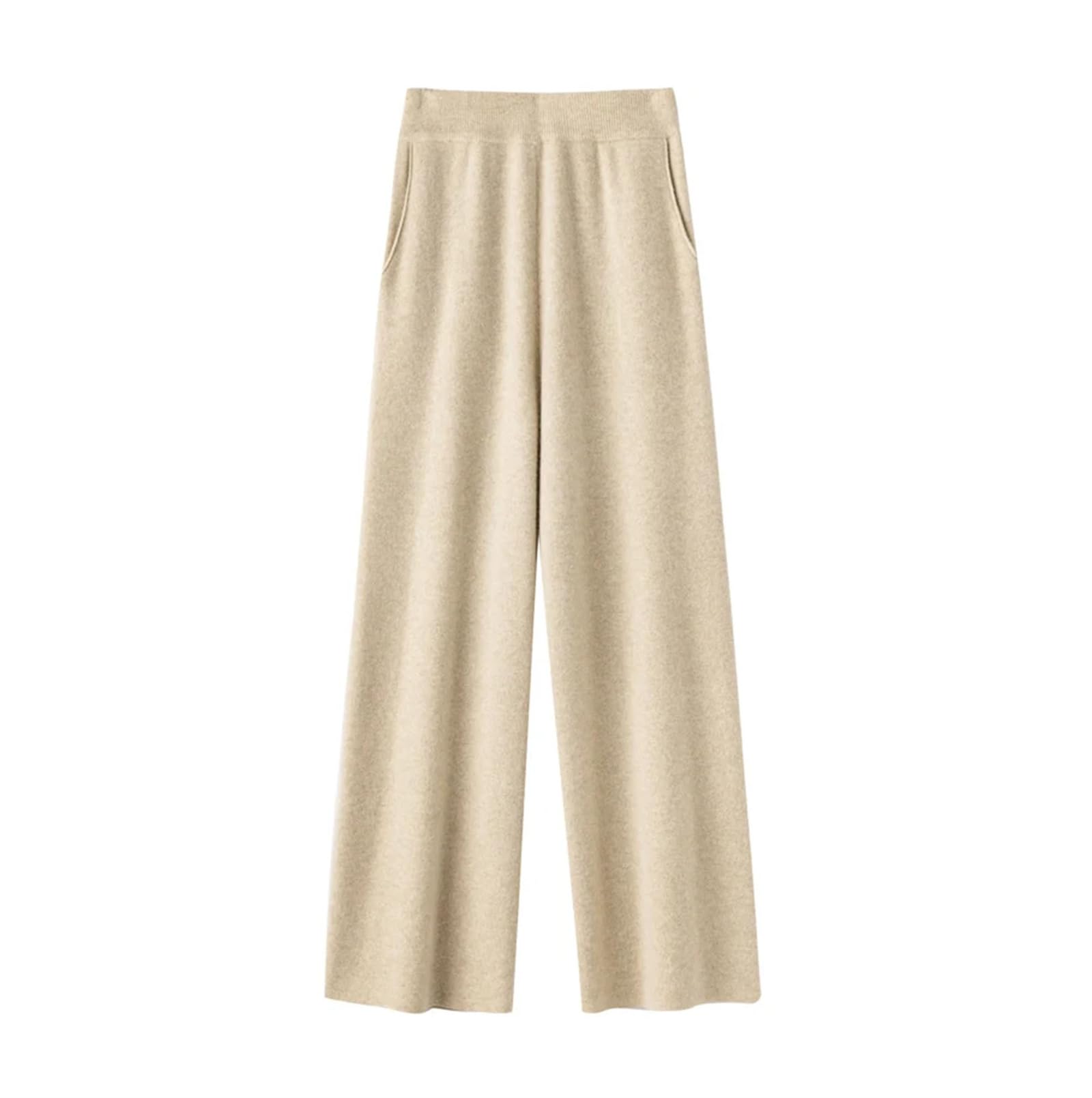 FULBHPRINT Primavera Autunno Cashmere Pantaloni 100% Lana Merino Pantaloni Gamba Larga Pantaloni Donna Vita Alta Maglia Allungati Pantaloni