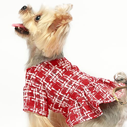 Fitwarm Vintage Dog Dress, Christmas Dog Clothes For Small Dogs Girl, Cat Winter Apparel, Red, Red, Large #TOP3
