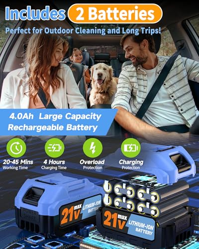 Image of Brushless Cordless Power Washer, 1500PSl Battery Power Washer | Portable Power Washers Battery Operated with 2 Batteries, 6-in-1 Nozzle /3-Modes Adjustable, 21V 4.0Ah, Blue