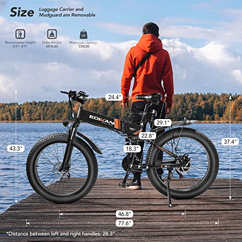 Exrbyko XF-E10 Foldable Electric Bike 1500W Peak, 35Mph E Bikes For Adults Electric, Fat Tire Folding Ebike With 720Wh Removable Battery, Full Suspension, 21-Speed Gears Kit, Men E-Bike, Electric Bicycle thumb #5