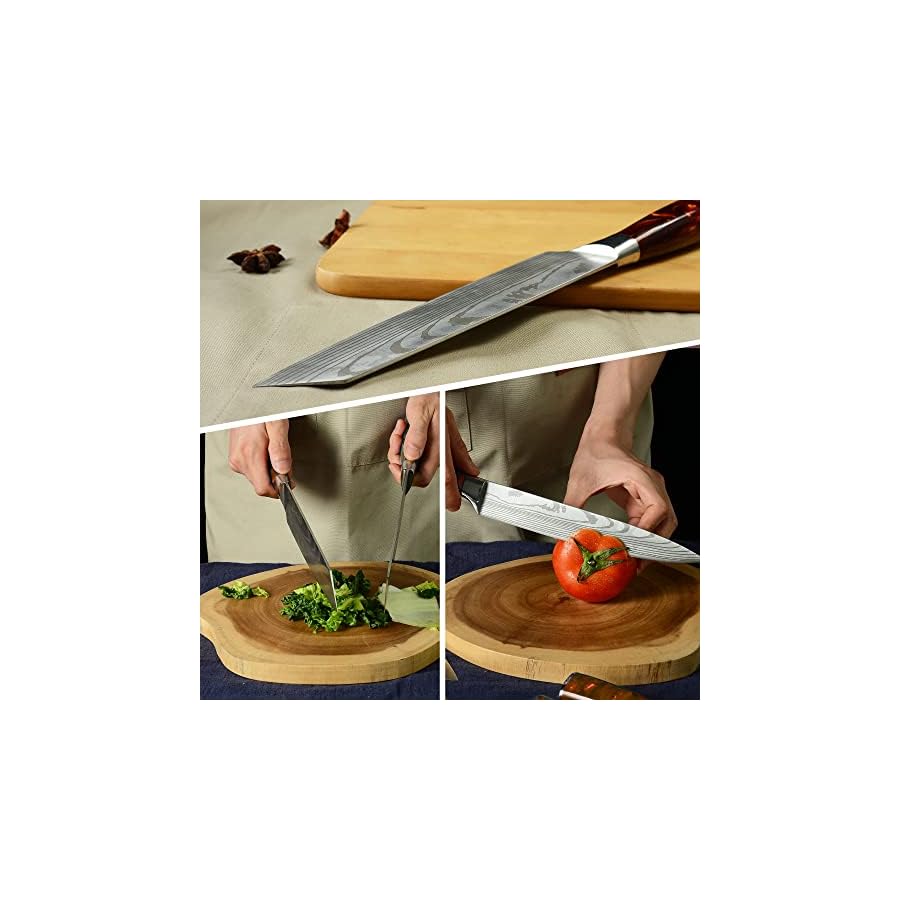 XYJ 13pcs/set Chef Knives With Carry Bag Sharpener Rod Whetstone Laser Pattern Stainless Steel Kitchen Knife Tools For Meat Fish Vegetable Cutting Ergonomic Handle