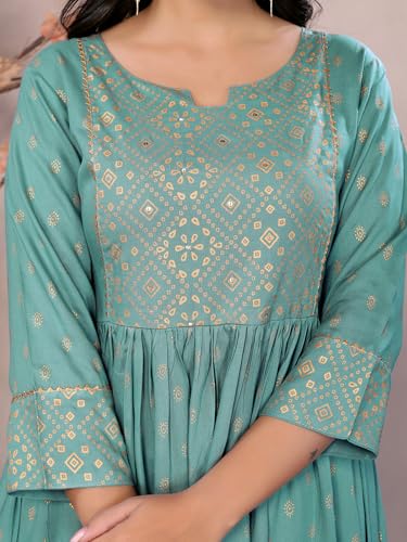 Image of rangita Women Rayon Regular Fit Calf Length Printed Anarkali Kurti | Kurta