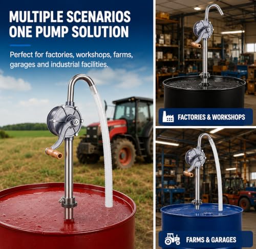 Image of 55 Gallon Barrel Pump Hand Transfer Pump - All-Aluminum Drum Pump for 5-55 Gallon Drums, Heavy Duty Manual Oil Pump for Diesel Kerosene & Non-Corrosive Fluids