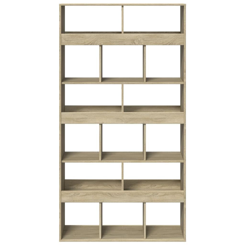 Sonoma Oak Engineered Wood Room Divider Bookshelf | Features 15 open compartments measuring 100x33x187.5 cm, ideal for living room and office storage.