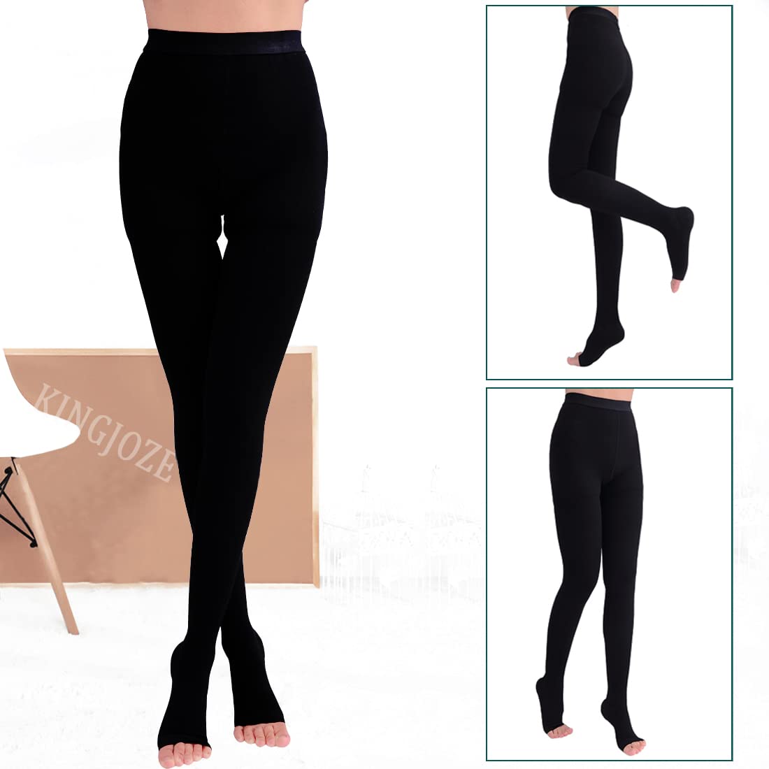 Legging de compression médical pour femme, 20-30 mmHg, collants de compression pour varices, gonflement, lymphœdème, bout ouvert, noir, XL