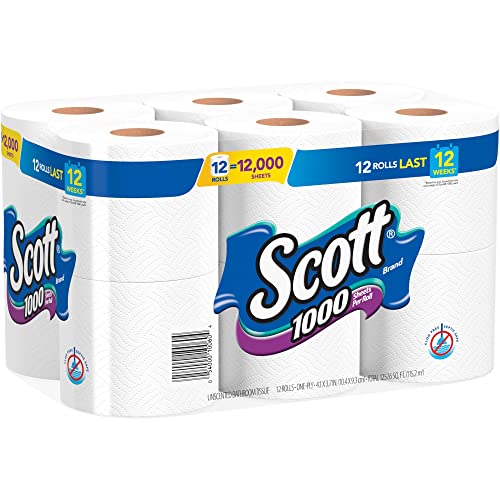 Image of Scott 1000 Sheets Per Roll Toilet Paper, 12 Rolls, Bath Tissue