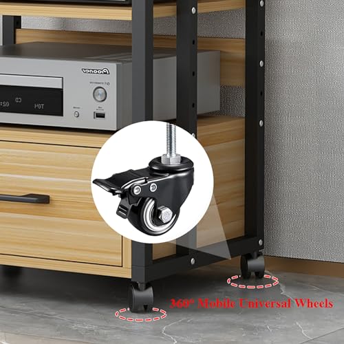 HONGKEFIT 3/4-Tier AV Media Stand Corner Shelf Stereo Cabinet Audio Rack Tower with Height Adjustable Wooden Shelves, Media Stand Audio/Video Component Cabinet with Drawer (Color : 4tier)