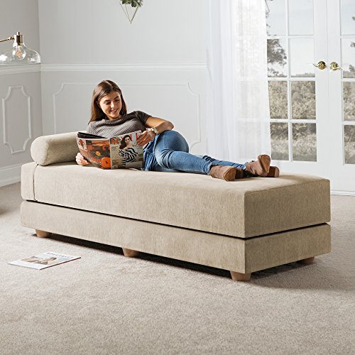 Jaxx Alon Daybed/Fold-Out Sleeper, Queen-Size Mattress - Premium Chenille, Beige #TOP1