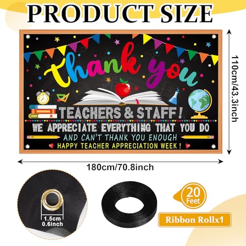 Image of Happy Teacher Day Banner Teacher Appreciation Week Decorations Flag Outdoor 71x44 Inch School Classroom Backdrop,Thank You Teacher Gifts for Indoor Home Party Supplies,Yard Sign Photography Background