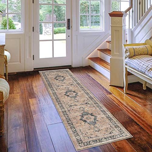 Hallway Washable Runner Rug - 2x7 Kitchen Rugs Entryway Rug Runner Vintage Soft Floor Mat Non Slip Indoor Farmhouse Carpet for Bathroom Living Room Bedroom (2 X 7, Orange)