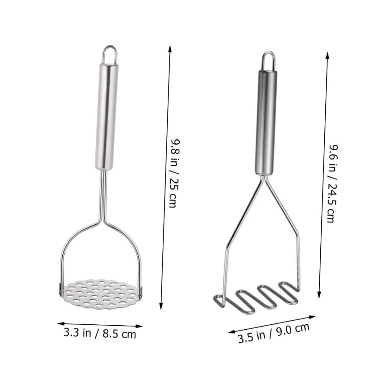 CONGARTENO 2pcs Potato Masher Stainless Steel Vegetable Pressing Tool with Long Handle for Easy Mashing of Potatoes Beans and More Kitchen Essential