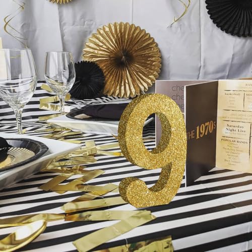 Image of TONIFUL 7.8 Inch Gold Glitter Number 9 Wooden Table Centerpieces Birthday Party Decorations,Shining Golden Digit 9 for Birthday Decorations,New Year,Graduation Decoration,Anniversary,Prop (1 Pack)