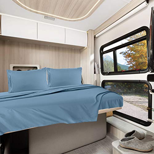 Image of Nestl Blue Heaven Short Queen Sheets for RV, Hotel Luxury RV Queen Sheets Set, 6 Piece Fitted Bed Sheet Set and Pillowcases, Super Soft, Wrinkle-Free, and Breathable Camper Bedding