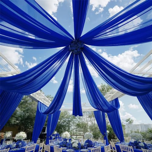 Mateju Tenture Mariage Voilage Décoration Plafond en Mousseline de Soie 1 Panneau pour Arche, Fête, Cérémonie (Bleu Royal, 73x600cm)