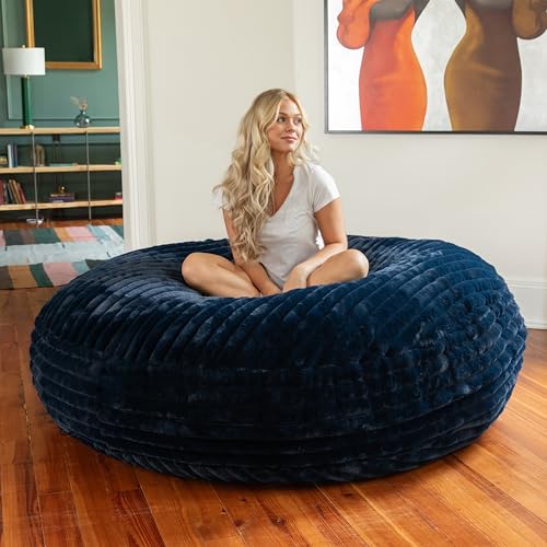 Image of Jaxx 6 Foot Cocoon - 2-in-1 Convertible Bean Bag Bed & Large Bean Bag Chair for Adults, Premium Luxe Faux Fur - Mondo Midnight Blue