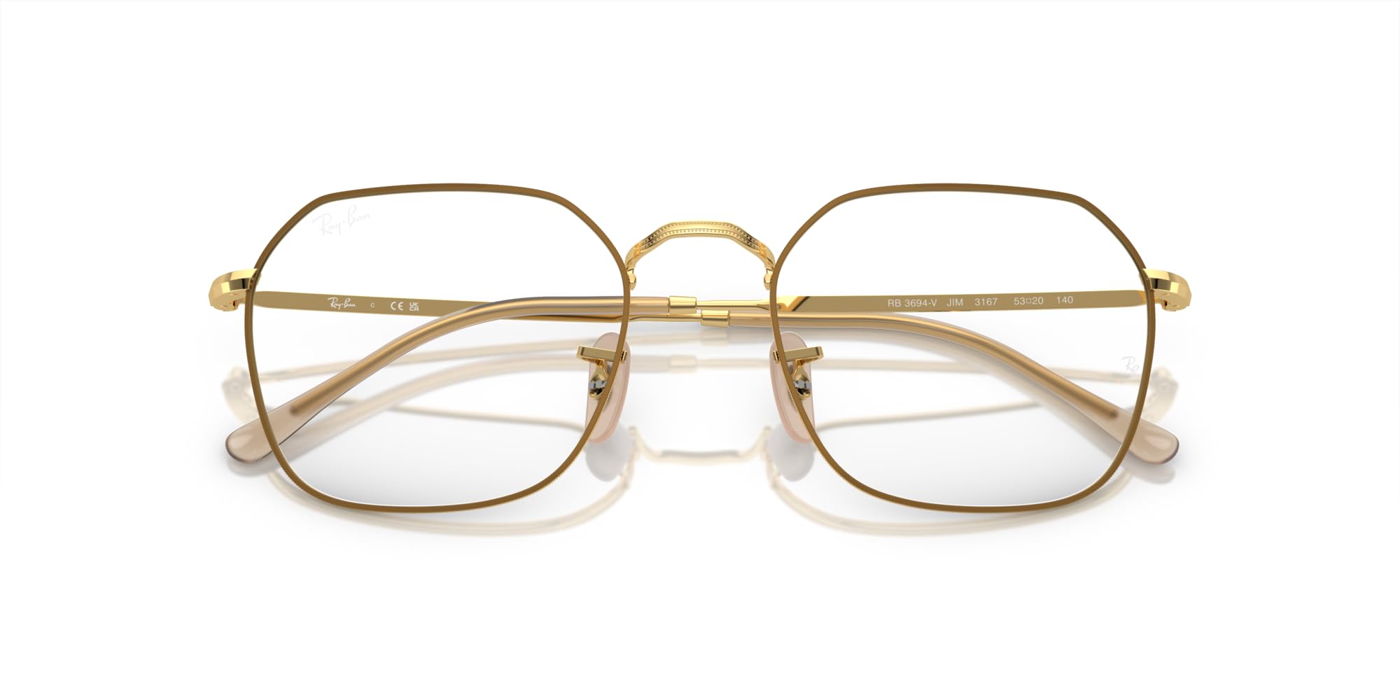 Ray-Ban Rx3694v Jim kwadratowe oprawki na okulary na receptę, Beżowy na złotym/soczewce demo, 53 mm