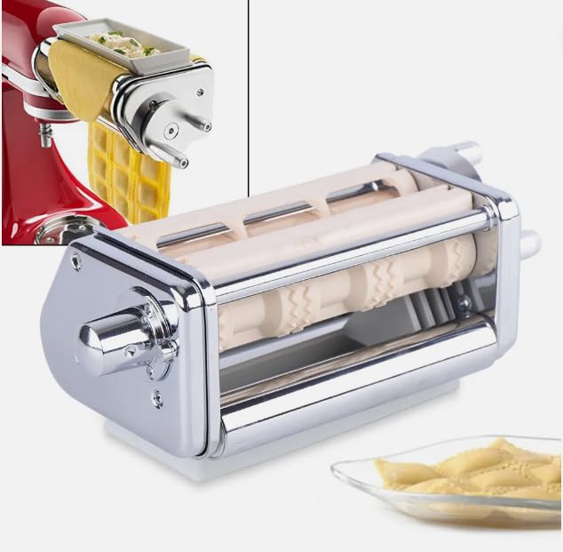 Ravioli Maker Pasta Roller Home Kitchen Aid Attachment, Stainless Steel Kitchen Stand Mixer For Kitchen Aid Pasta Roller Cutter Ravioli Maker Stand Mixer Attachment Set,Professional Grade Kitchen Tool
