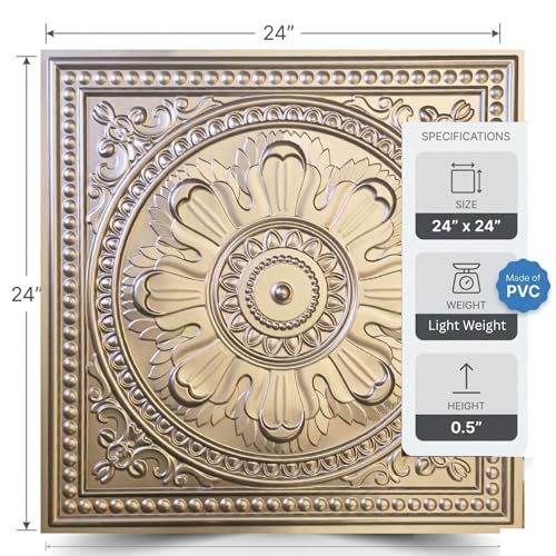 Image of Kayra Decor PVC Ceiling Panel 2x2 Feet (60x60 cm) - Regal Ornate Design, Mettalic Coffee | Pack of 12 3D Decorative Ceiling & Wall Panels | Waterproof Home Interior Decor
