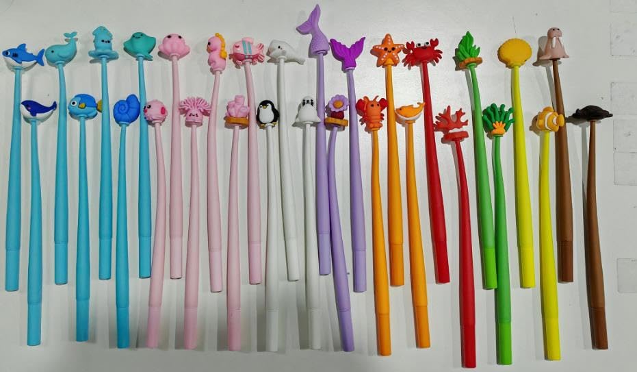 Yoosso 30Pcs Mini Ocean Animal Shake Gel Pens, Novelty Wobble Head Fidget Pens, Multi Coloured Cute Sea Creature Pens Party Bag Fillers for Student Gifts School Rewards