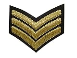 Gold SERGEANT STRIPES Iron On Patch * Lot of 2 pieces * Fabric Motif Applique Military Army Rank Decal 2.6 x 2.1 inches (6.5 x 5.5 cm)