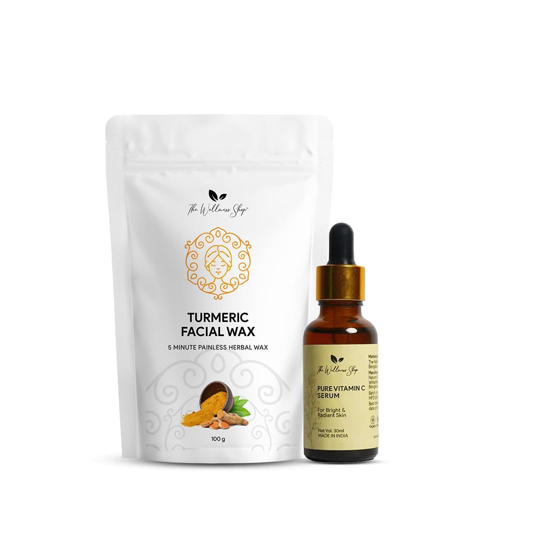 The Wellness Shop -Turmeric Facial Wax Powder, 5 min Painless, No chemicals - No Irritation, No Skin rashes. (100g) & Pure Vitamin C Serum for Women - Bright And Radiant Skin (30ml) Pack Of 2) (B0CK4WDMC6) Amazon Price History, Amazon Price Tracker