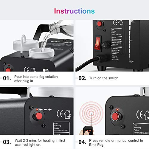 Upgraded Fog Machine with Continuous Fog, Fansteck Halloween Smoke Machine Professional Time Control One Key to Get 30S 60S 80S 3 Modes Continuous Spray, Wireless Control/Over Temperature Protection