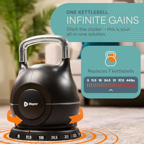 Image of LifePro 7-in-1 Adjustable Kettlebell - PowerStone, Die-Cast Aluminum & Steel, Space-Saving Set with Handle-Twist Adjustment - Strength Training Kettlebell with Storage Base