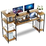 HYPIGO Computer Desk with Storage Shelves, 63 inch Home Office Desk with Monitor Stand and CPU Shelf