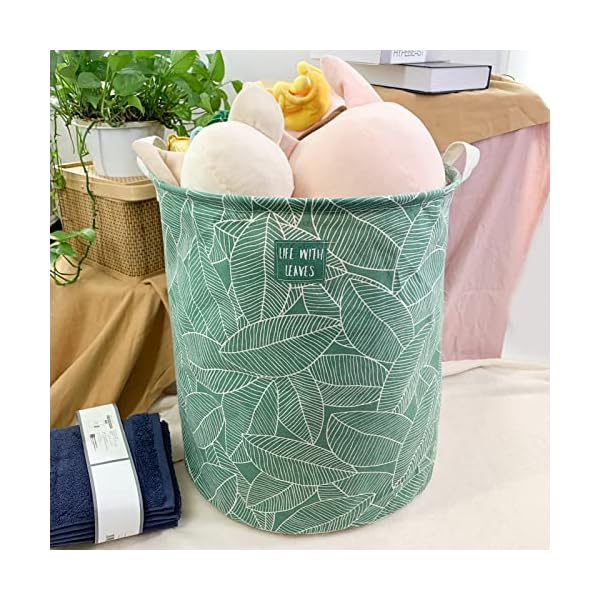 Mziart large foldable laundry basket organizer collapsible laundry hamper fabric clothes toy storage basket nursery hamper storage bin for household bedroom bathroom college dorm big white leaf  urban country home decor