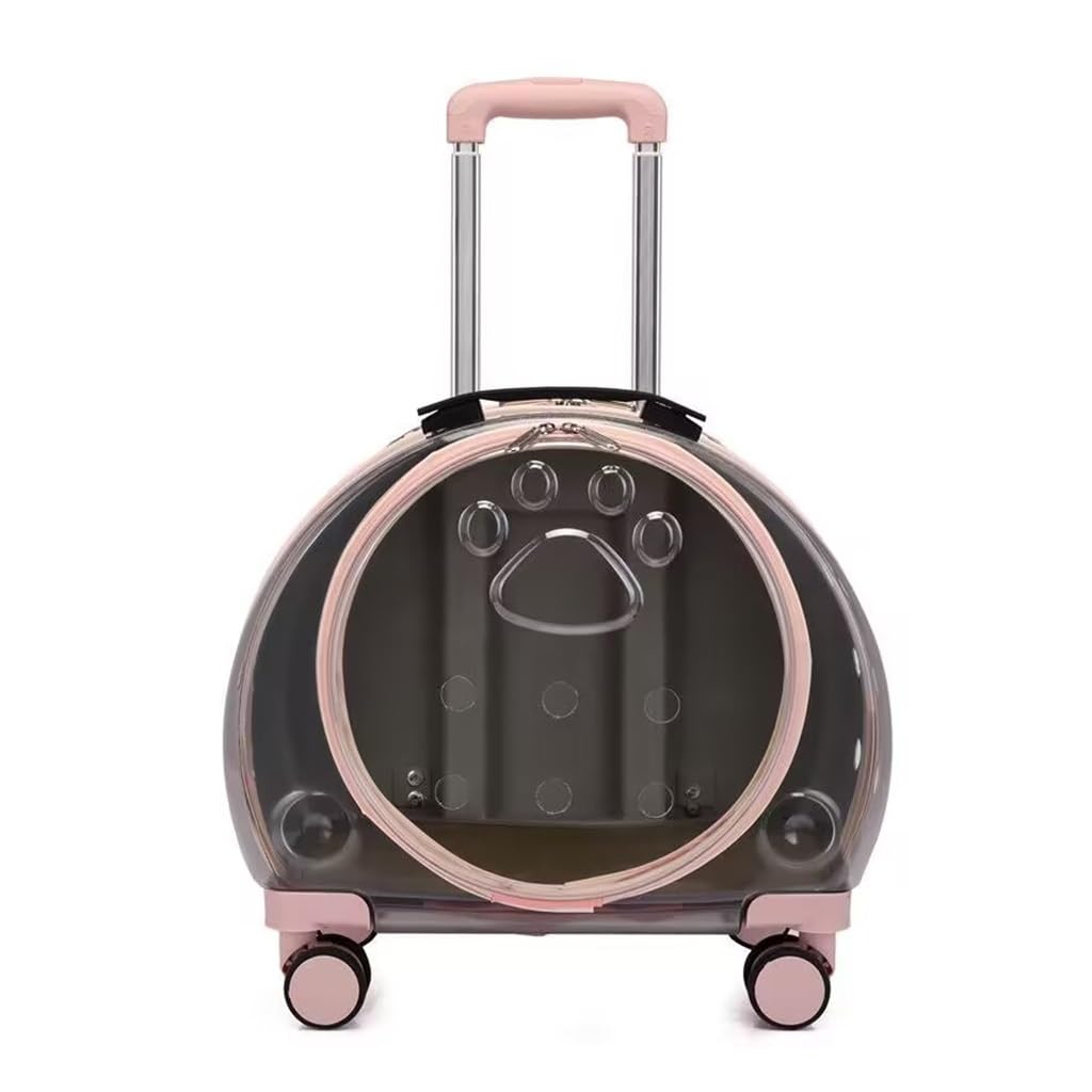 Transportín for Gatos con Ruedas,Mochila de Viaje portátil Plegable Transparente Perros y Gatos con asa telescópica,Carrito Mascotas,Bolsa de Gran Capacidad,cápsula Espacial Gatitos(Pink)