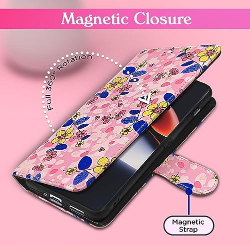 Image of Pikkme OnePlus 11R 5G Flip Cover for Girls Leather Finish | Inside TPU with Card Pockets | Wallet Stand and Shock Proof | Complete Protection Flip Case (Pink Flower)