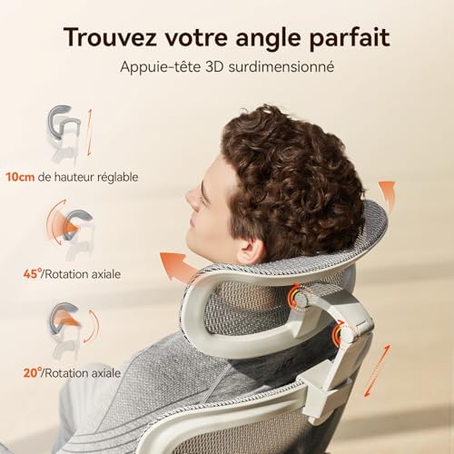Image of SIHOO B100 Pro JT Ergonomic Office Chair, Breathable Mesh, 4D Lumbar Support, 3D Headrest, 4D Armrest, 90-135 Tilt, Grey /White (with Foot Rest)