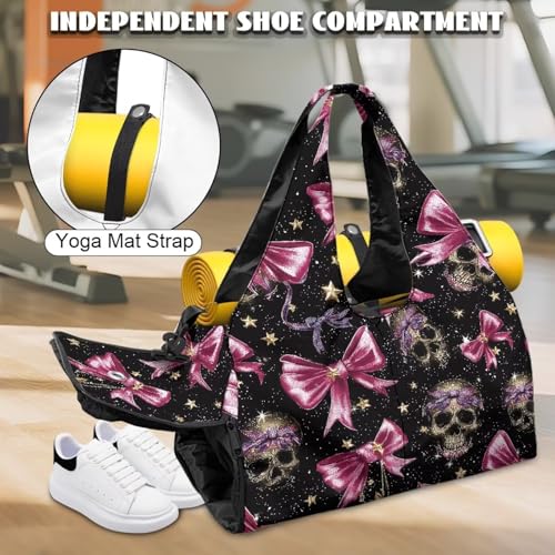 Halloween Women Tote Bag Carrying Workout Gear, Makeup Accessories, Skull Gym Duffle Bag with Yoga Mat Holder, Shoe Compartment, Wet Dry Storage Pockets Backpack for Travel4