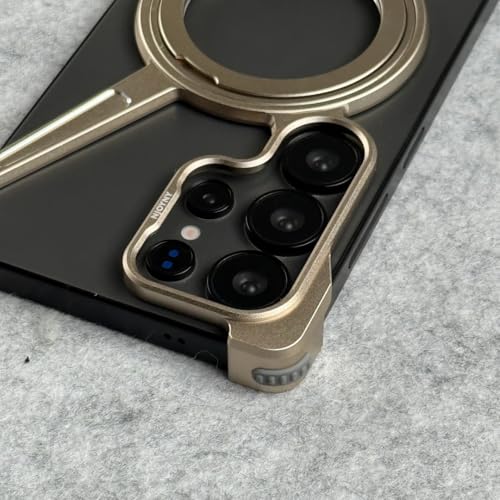 Image of Frameless 360 Rotatable Ring Metal Bumper Case with Kickstand for Samsung Galaxy S24 Ultra Case Compatible with Mag Charging | Luxury Aluminum Armor | Slim Premium Metal (Black)