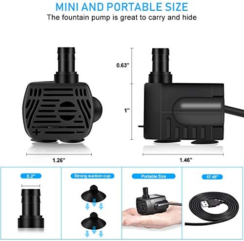 KOOKEE USB Water Pump Fountain Pump Submersible Water Pump 3W for Pet Fountain pet Water Dispenser DC 3.5-9V Water Fountain Pump — view 5