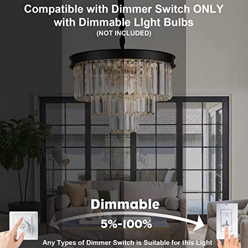 Image of Black Crystal Chandelier Modern 20 inch Round Light Fixtures for Living Room