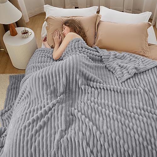 Bedsure GentleSoft Blankets Queen Size for Bed - Cozy Soft Blankets for Women, Cute Large Fleece Throws for Girls, Light Grey, 90x90 Inches by Bedsure - Image 5