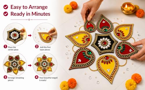 Image of Acrylic Rangoli Design Set for Floor Decoration | Readymade Reusable Decorative Rangoli for Diwali Wedding and Festive Use | Handcrafted Home Decor