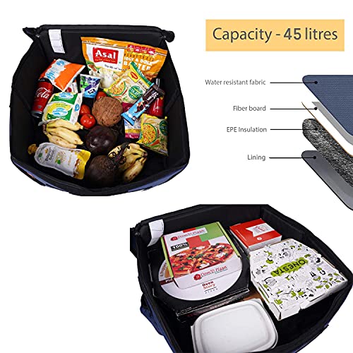 Image of Polyester Maxim Insulated Water Stain Repellent Modern Food Pizza Courier Delivery Bag 45 Litres 14X14X14 Inches (Large, Navy Blue)