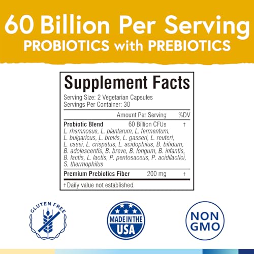 Terranics Probiotics 60 Billion CFU, 20 Strains, 60 Veg Capsules, Prebiotics & Probiotics, Shelf Stable Probiotic Supplement for Men & Women, Non-GMO, NO Soy, Dairy & Gluten - Thumbnail 2