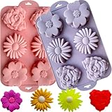 XBYzuzi 2 Pack Flower Cake Silicone Mold for Baking, 6 Cavity 3D Daisy Flower Cake Pans Rose Chocolate Mold...