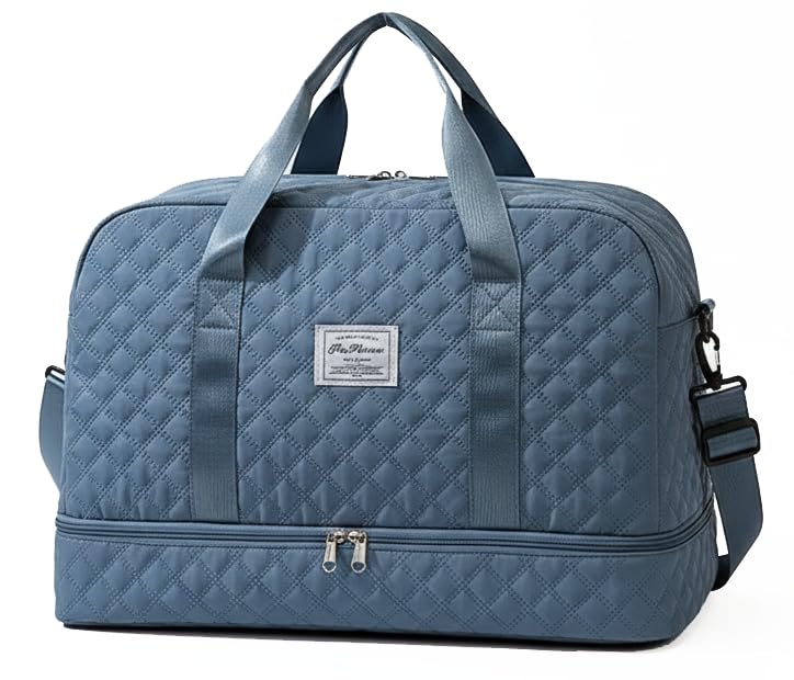 Image of WILDHORN 37 litres Nylon Travel Duffle Bag for Men & Women | 49 cm Weekender Gym Bag with Back Zipper Pocket & Trolley Strap | Overnight Cabin Luggage Shoulder Bag (Slate Blue)