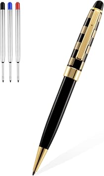 Retractable Metal Ballpoint Pens,Minimalist and Stylish,1.0mm Medium Point Black Ink, Extra with 3 Pcs RefillsBlue/Red/Black,Smooth Writing,Perfect for Gifts,Business,Office