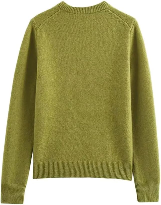 Women's Vintage Solid Sweater Long Sleeve O Neck Knitted Pullover Sweaters Loose Casual Tops