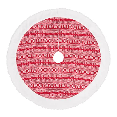 Christmas Tree Skirt 48 Inches, Red White Tree Skirts for Artificial Trees Xmas Holiday Party Decorations
