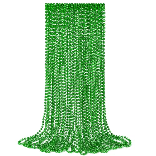 YAXINRUI 24 PCS St. Patricks Day Necklaces, Green Mardi Gras Christmas Bead Necklaces, 33
